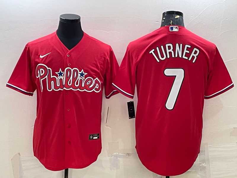 Men%27s Philadelphia Phillies #7 Trea Turner Red Cool Base Stitched Baseball Jersey->mlb womens jerseys->MLB Jersey